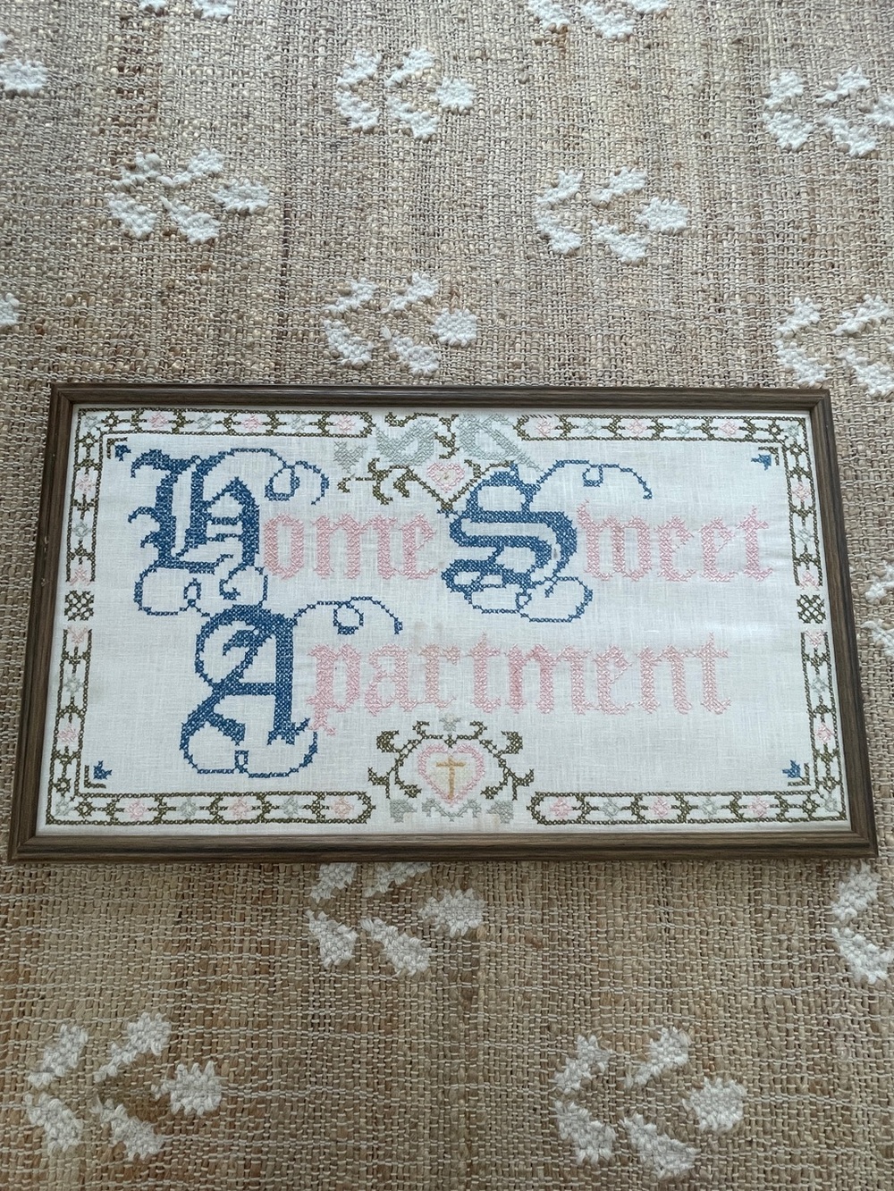 Vintage Handmade ‘Home Sweet Apartment’ Framed Cross Stitch